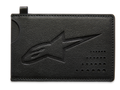 Alpinestars Ageless Credit Card Holder, tarjetero de cuero dividido negro, logotipo Astars en relieve, muesca curva para facilitar la extracción de tarjetas, detalle de puntos perforados, accesorio delgado de inspiración motorsport
