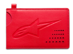 Tarjetero Alpinestars Ageless, rojo, cartera clásica de cuero dividido, logotipo Astars en relieve, muesca curva, detalle de esquina perforada, accesorio minimalista y delgado