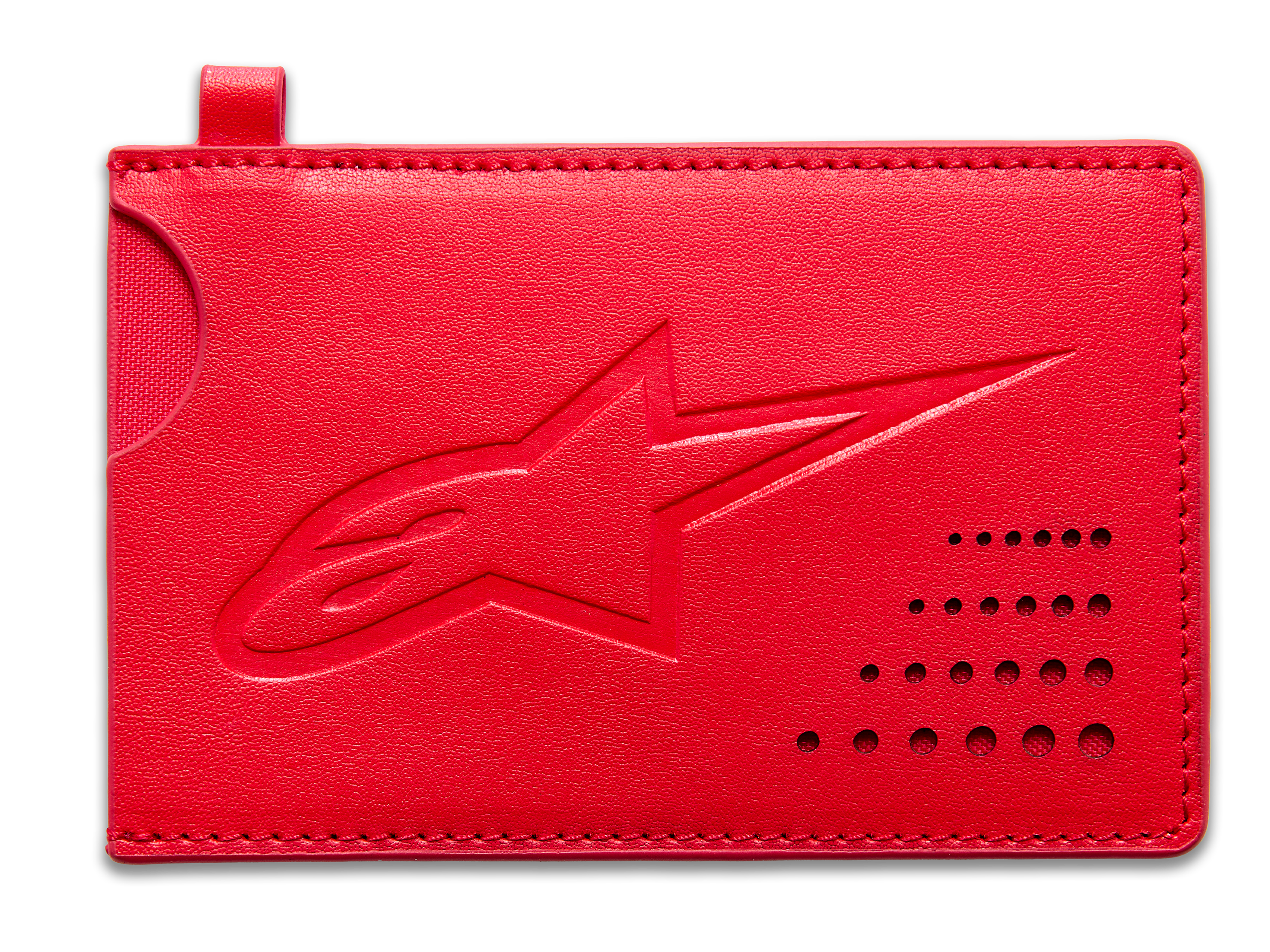 Portador de tarjetas de crédito Alpinestars Ageless, cartera de cuero rojo con logotipo en relieve y muesca de acceso