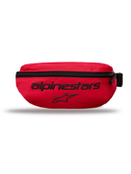 Alpinestars Only Linear Hip Bag, Small Waist Pack, Red, features black Alpinestars text and star logo, vertical zipper closure, durable 600D polyester, urban streetwear style