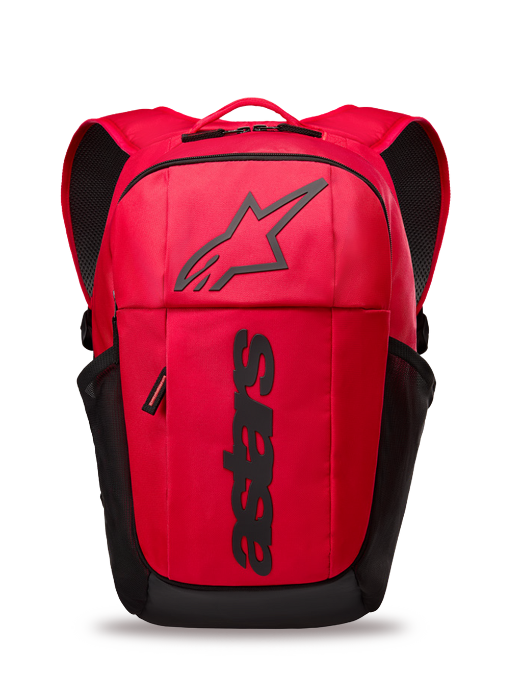 Mochila Alpinestars GFX Boss, mochila diaria roja y negra de 20L, con logotipo Astars de silicona en relieve y marca vertical, bolsillos laterales de malla, correas acolchadas de malla de aire y construcción duradera de poliéster 600D
