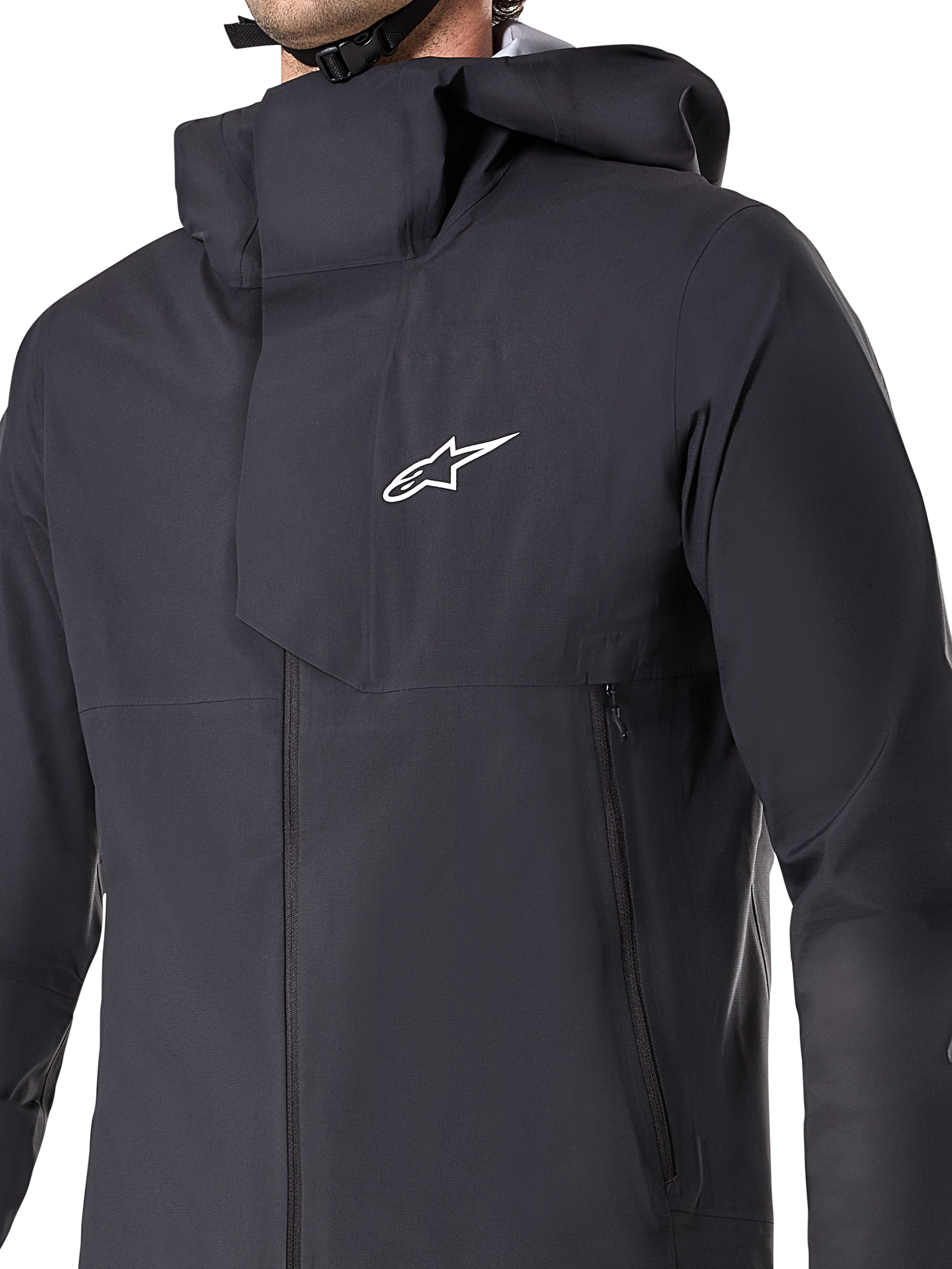 Chaqueta impermeable Alpinestars A-Dura Elite, chaqueta de ciclismo MTB, negra, con membrana impermeable de 3 capas, capucha compatible con casco, bolsillos con cremallera y textura técnica ripstop para el ciclismo de montaña en senderos