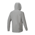 Chaqueta Térmica Alpinestars A-Dura, chaqueta de ciclismo con aislamiento, Gris Titanio, vista trasera con capucha puesta, diseño minimalista con pequeño detalle de logotipo en la parte inferior de la espalda, rendimiento térmico ligero para ciclismo de montaña.