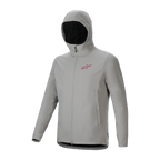 Alpinestars Chaqueta Térmica A-Dura, chaqueta de ciclismo gris titanio con capucha aislante, logotipo rojo en el pecho y cremallera frontal completa, equipamiento técnico de mountain bike para protección contra el frío