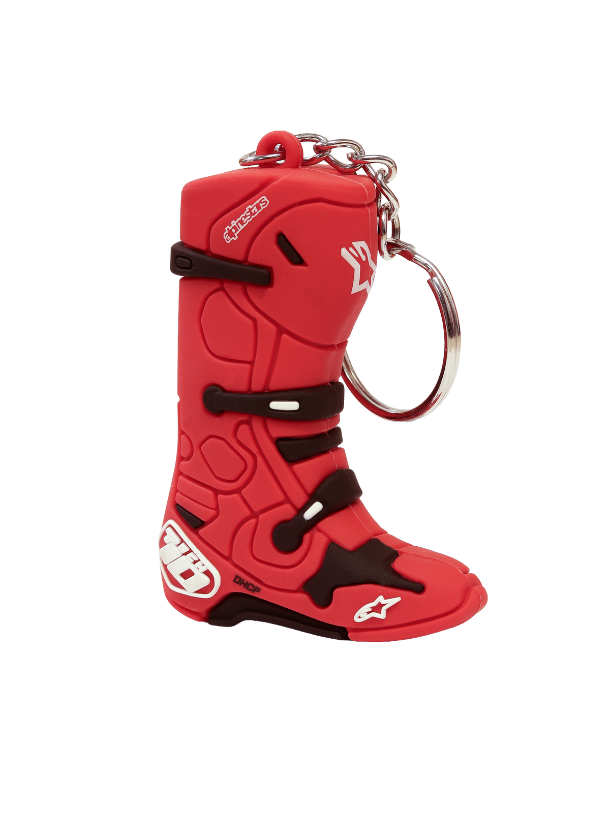 Alpinestars Llavero Tech 10 Boot, llavero de moto en forma de bota de motocross, rojo y blanco, con anillo metálico