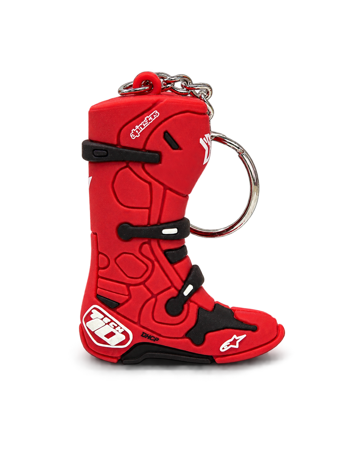 Alpinestars Llavero Tech 10 Boot, llavero de motocross en miniatura 3D, rojo y negro, con anillo de presión metálico