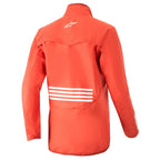 Alpinestars Women Stella Descender Jacket, Mountain Bike Jacket, Red with White accents, back view featuring white horizontal stripes on the lower back and white star logo on the upper back, lightweight ripstop material for cycling