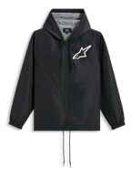 Alpinestars Speeder Chromium Windbreak Jacket, Black and White hooded sportswear jacket with mesh lining and chest logo
