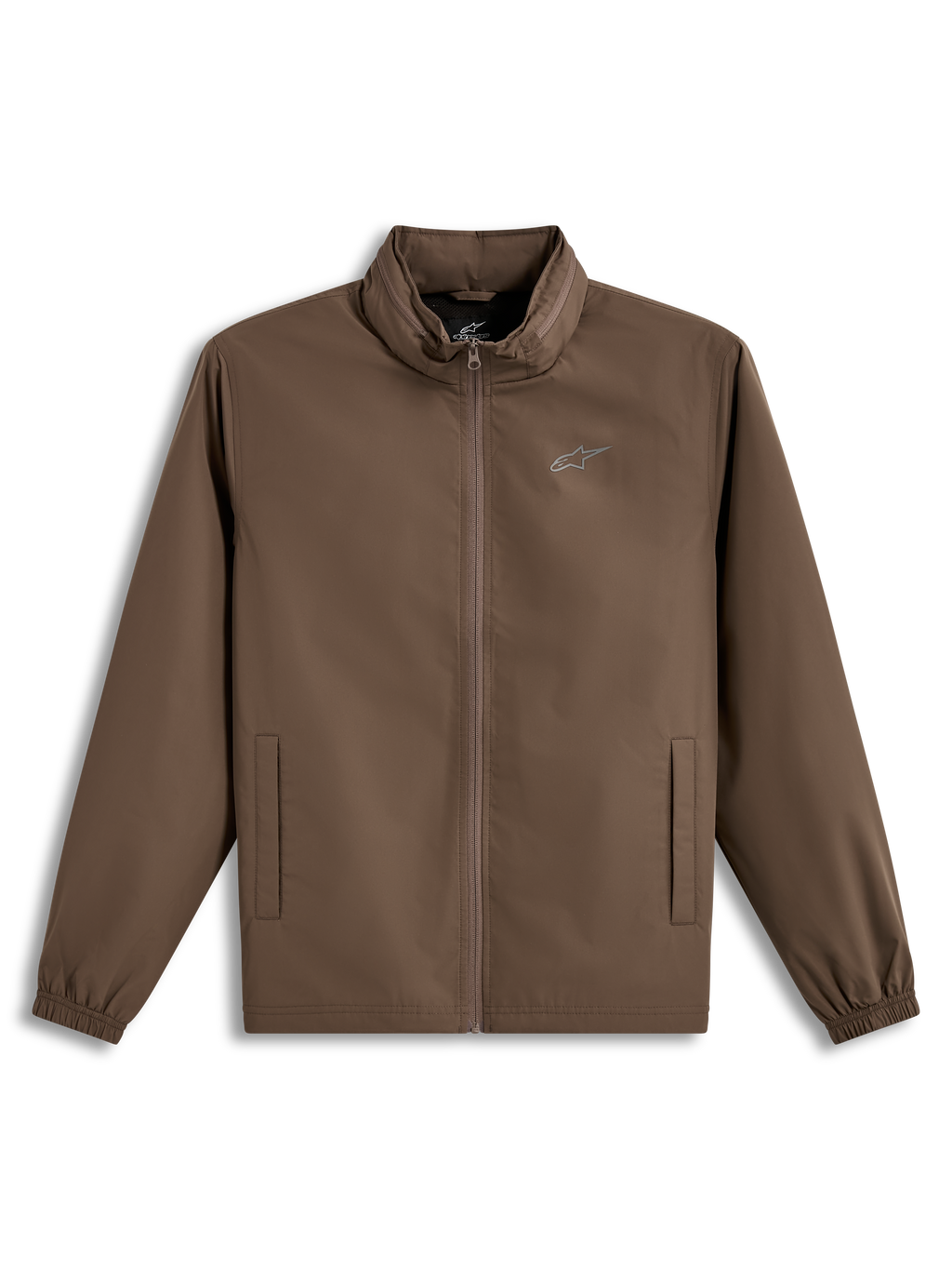 Alpinestars Overhaul Racer, chaqueta deportiva ligera marrón con capucha oculta y logotipo en el pecho