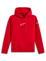 Alpinestars Frontal Hoodie, sudadera de forro polar roja, logotipo Astar de Alpinestars blanco en el pecho y marca en la manga, bolsillo canguro delantero, estilo urbano casual inspirado en el automovilismo