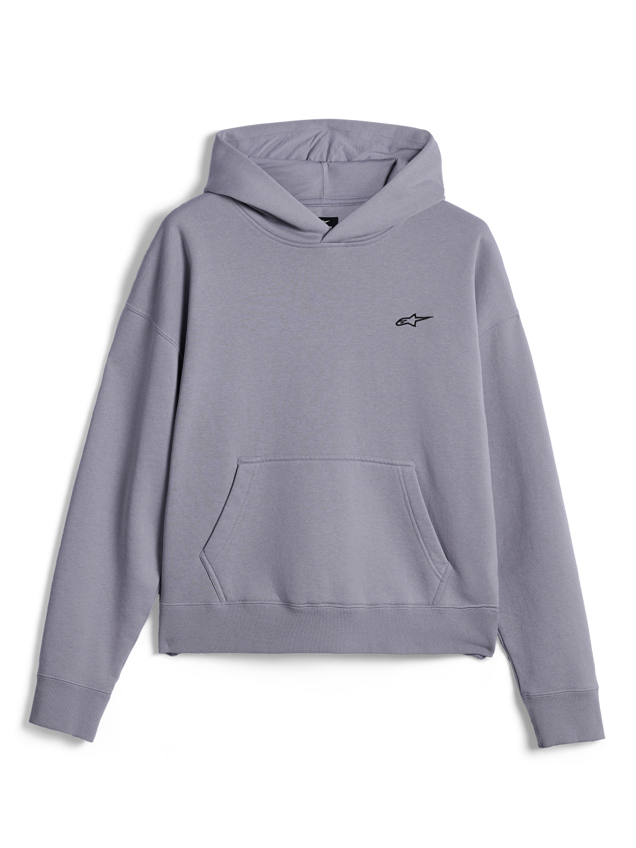 Alpinestars Essentials Ageless Hoodie, casual streetwear, Silver stone-washed fleece, small black Astars logo on the chest, front kangaroo pocket, pullover design with hood