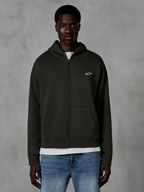 Sudadera con capucha y cremallera Essentials Ageless de Alpinestars, sudadera de cremallera completa, color negro, con un pequeño logotipo de estrella blanca en el pecho, bolsillos frontales y puños acanalados, prenda de estilo urbano casual inspirada en el automovilismo