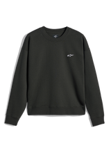 Alpinestars Essentials Ageless Crew, sudadera de cuello redondo, color Off Black, pequeño logotipo A-star blanco en el pecho, cuello, puños y dobladillo acanalados, forro polar premium de estilo streetwear