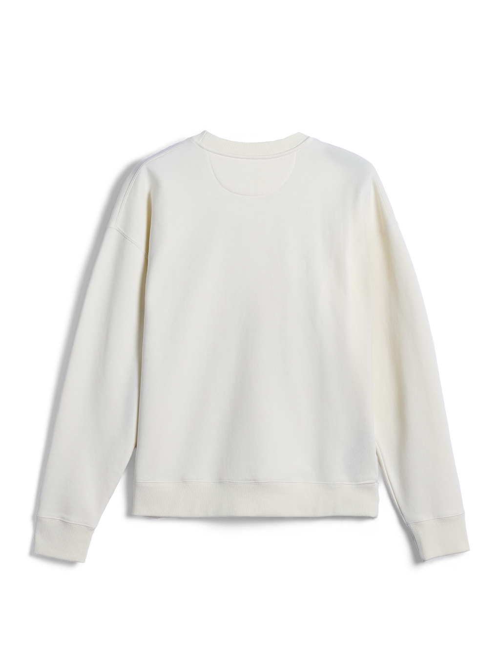 Alpinestars Essentials Ageless Crew, sudadera de cuello redondo, blanco roto, vista posterior que muestra un diseño liso con puños y dobladillo acanalados, ropa urbana informal inspirada en el automovilismo