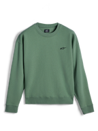 Alpinestars Essentials Ageless Crew, sudadera de cuello redondo, verde cactus, pequeño logotipo Astar negro en el pecho, cuello, puños y dobladillo acanalados, forro polar premium, ropa deportiva casual para fuera de la moto
