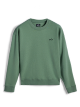 Alpinestars Essentials Ageless Crew, sudadera de cuello redondo, verde cactus, pequeño logotipo Astar negro en el pecho, cuello, puños y dobladillo acanalados, forro polar premium, ropa deportiva casual para fuera de la moto