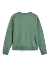 Alpinestars Essentials Ageless Crew, sudadera de cuello redondo premium, verde cactus, vista trasera que muestra el cuello, puños y dobladillo acanalados, color sólido, ropa deportiva casual