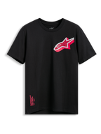 Alpinestars Shaded CSF Tee, camiseta de manga corta, negra, logotipo de Astars inclinado con degradado rosa y blanco, ropa casual de motorsport