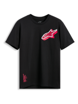 Alpinestars Shaded CSF Tee, camiseta de manga corta, negra, logotipo de Astars inclinado con degradado rosa y blanco, ropa casual de motorsport
