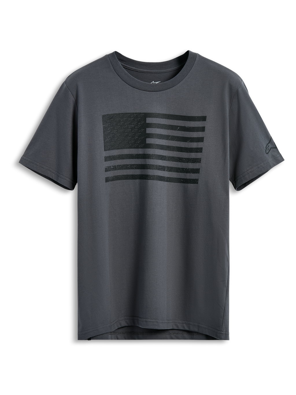Alpinestars Waving CSF Tee, camiseta de manga corta, gris carbón, gráfico de bandera negra ondeante en el frente, ropa urbana casual de automovilismo