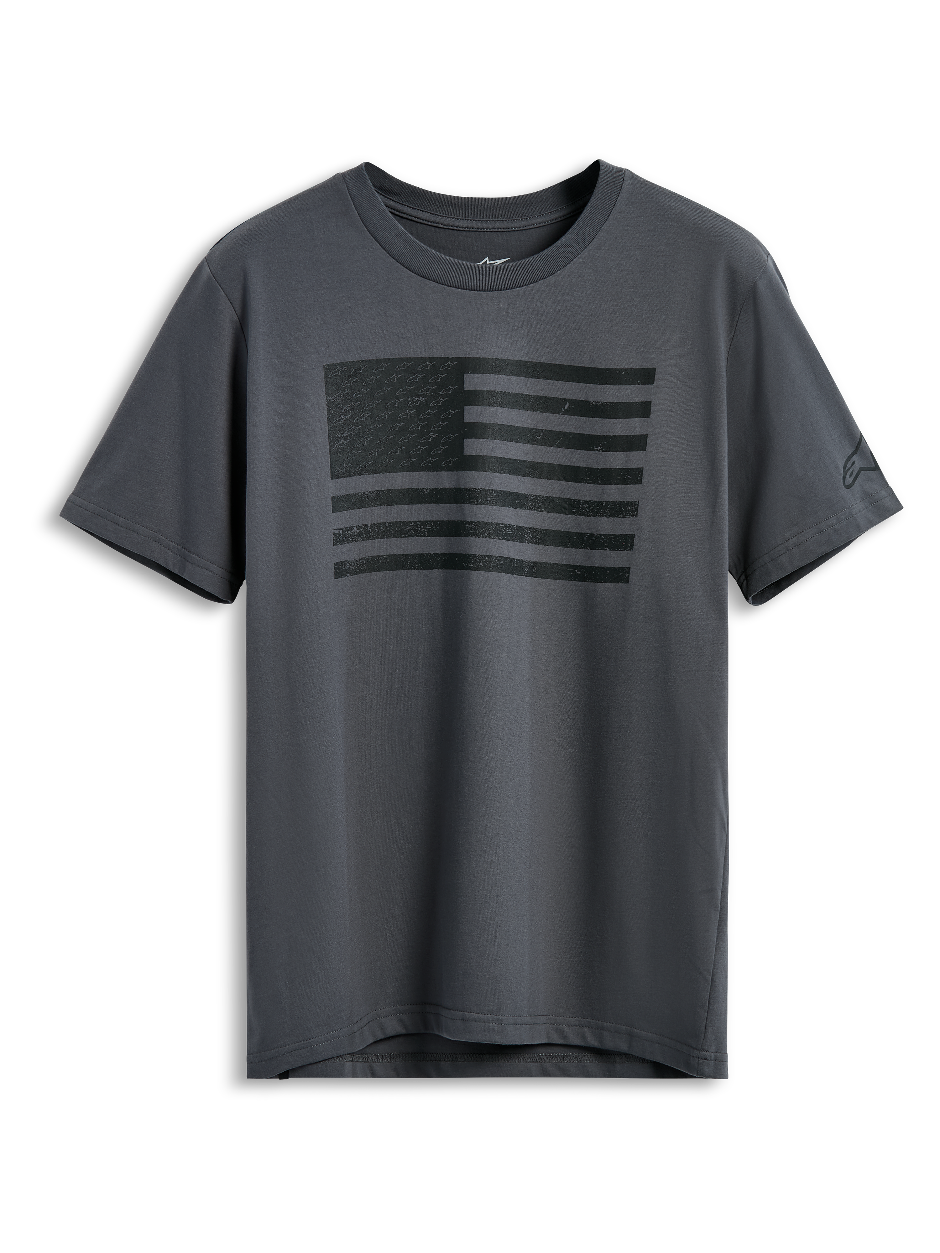 Alpinestars Waving CSF Tee, camiseta de manga corta, gris carbón, gráfico de bandera negra ondeante en el frente, ropa urbana casual de automovilismo