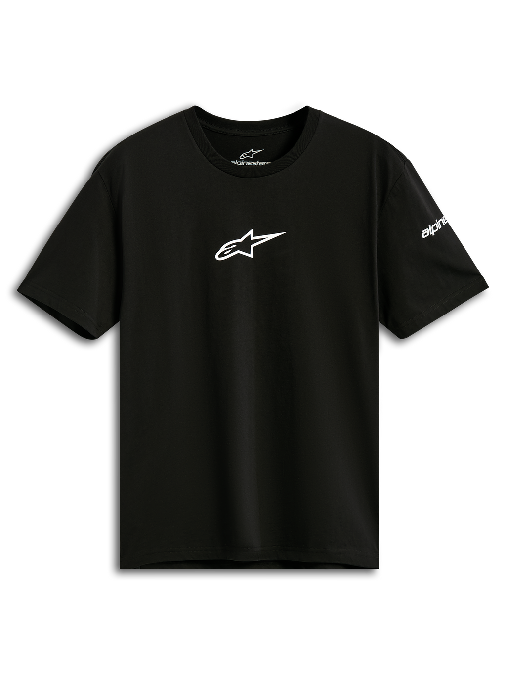 Alpinestars Frontal CSF Tee, camiseta de manga corta, negra, logotipo Astars blanco en el pecho, ropa deportiva casual de alto rendimiento