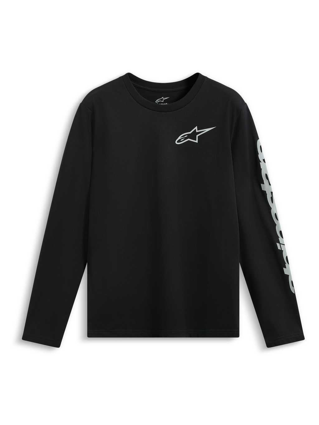 Alpinestars Trackside CSF Tee, camiseta de manga larga, negra, logo Astars blanco en el pecho y logotipo grande en la manga, ropa deportiva casual de motorsport