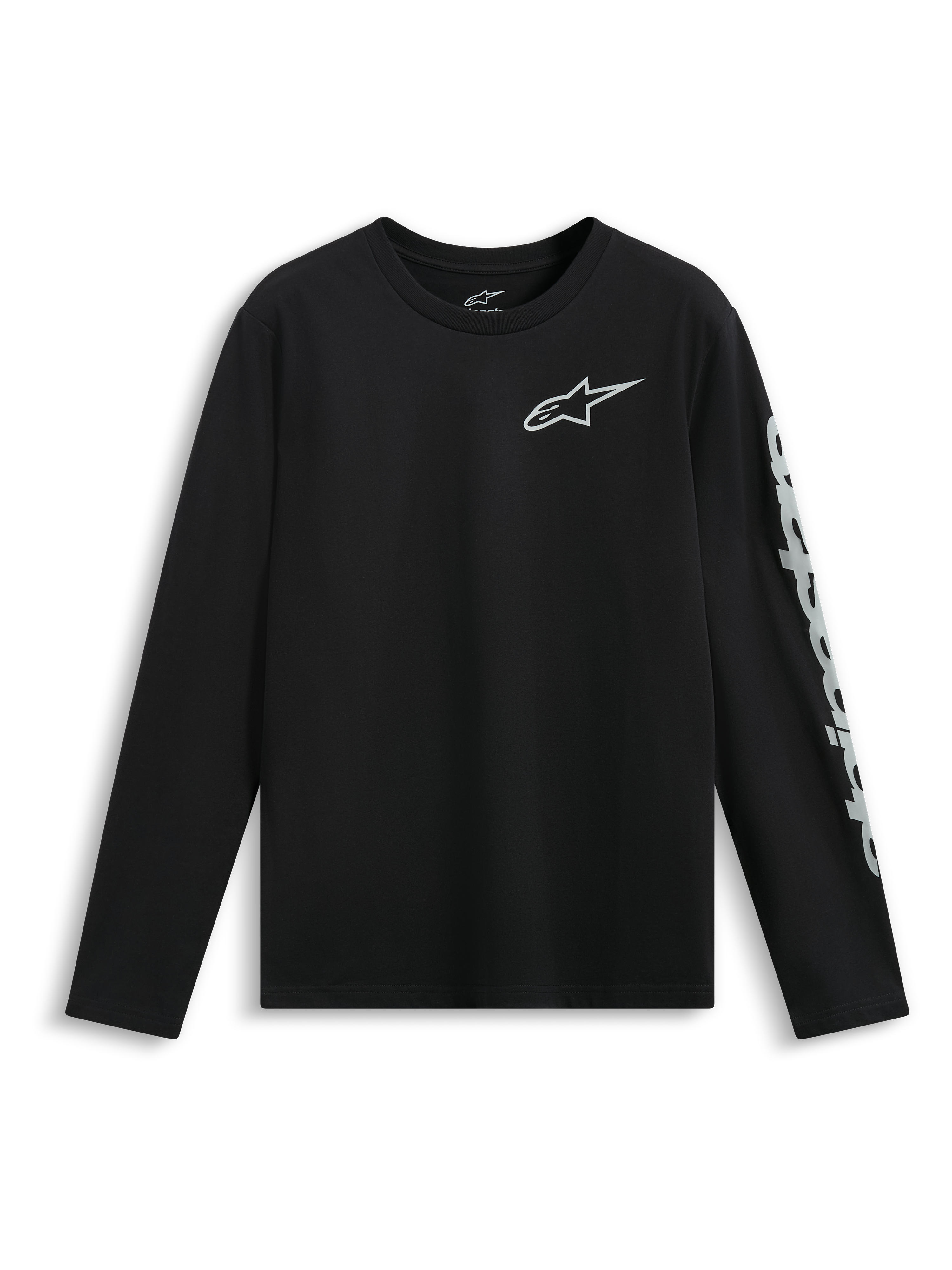 Alpinestars Trackside CSF Tee, camiseta de manga larga, negra, logo Astars blanco en el pecho y logotipo grande en la manga, ropa deportiva casual de motorsport