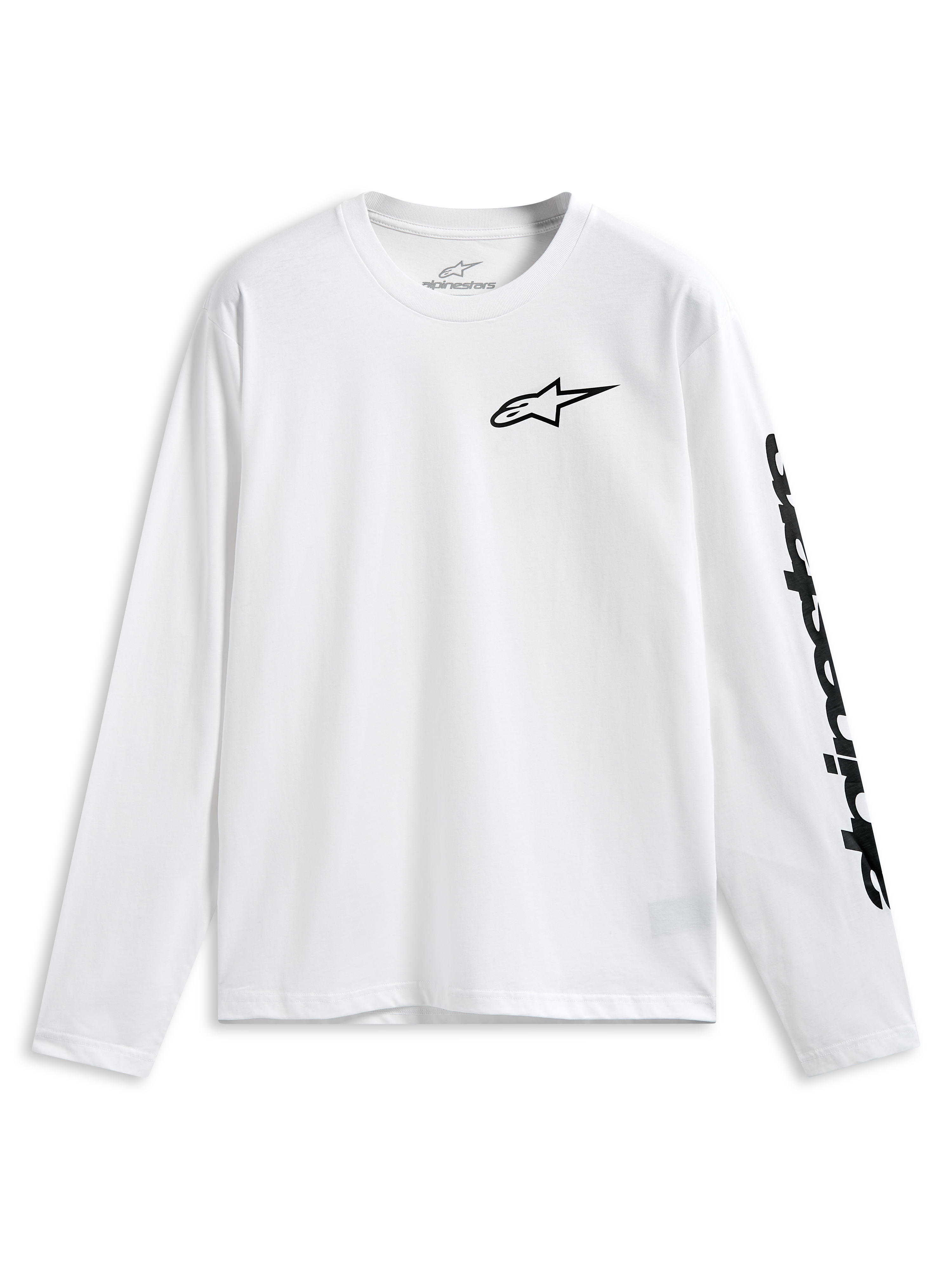 Alpinestars Trackside CSF Tee, Long Sleeve T-Shirt, White, Black Alpinestars Logo on chest and wordmark on sleeve, Casual Motorsport Sportswear