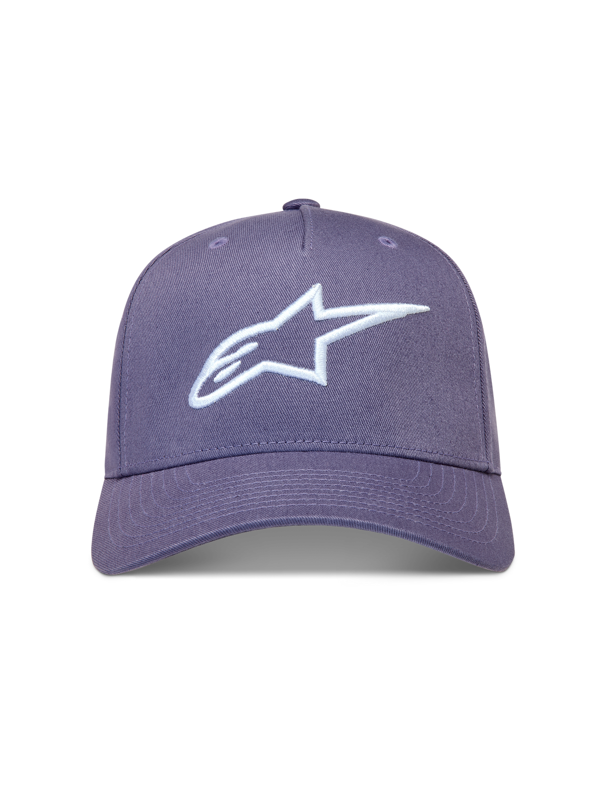 Ageless Snapback Gorro de Alpinestars, gorra morada con logo Astars blanco bordado en 3D y corona de sarga.