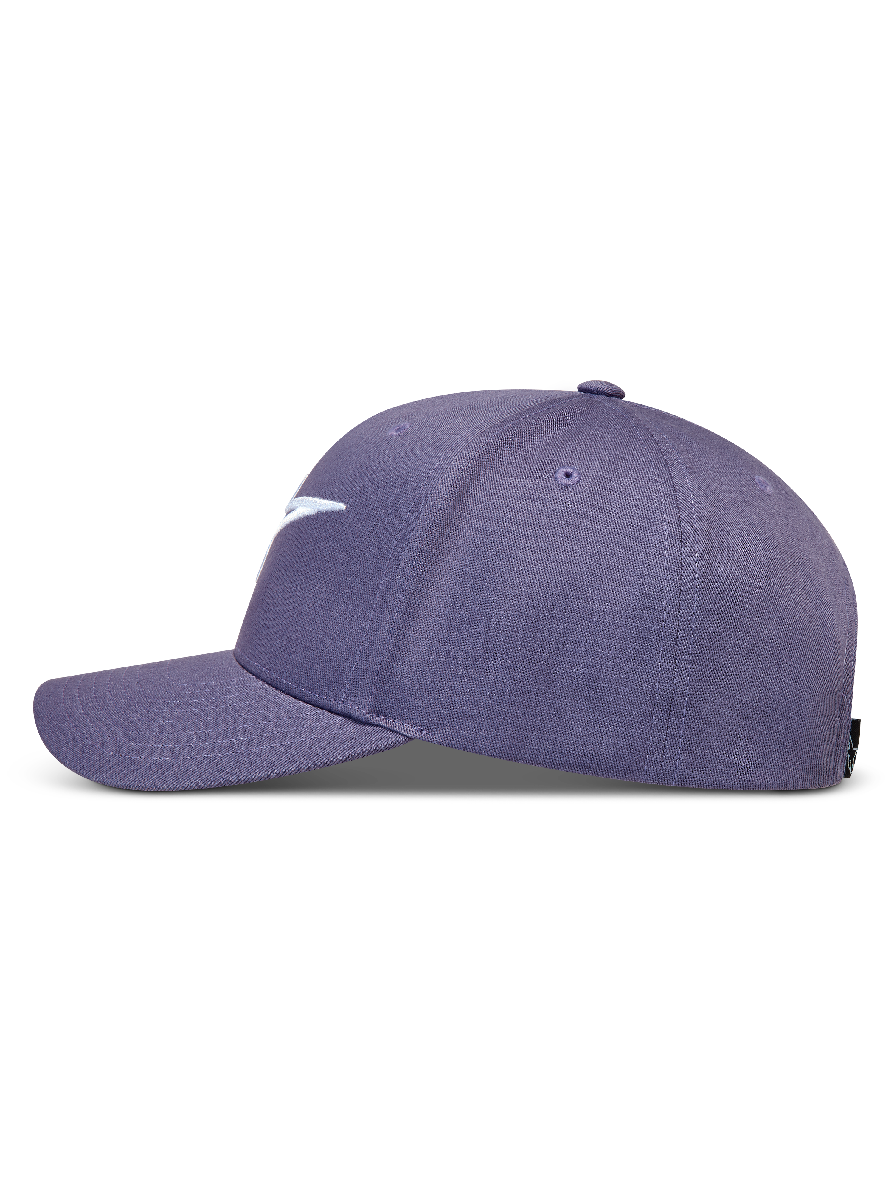 Alpinestars Ageless Snapback, gorra morada de visera curva y corona estructurada en tejido de sarga con logo bordado