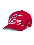 Alpinestars Ride Comp Snapback Hat, Red, Featuring White 3D Astars Logo and RIDE Text, Curved Bill with White Braided Rope Trim, Structured Crown, Casual Sportswear