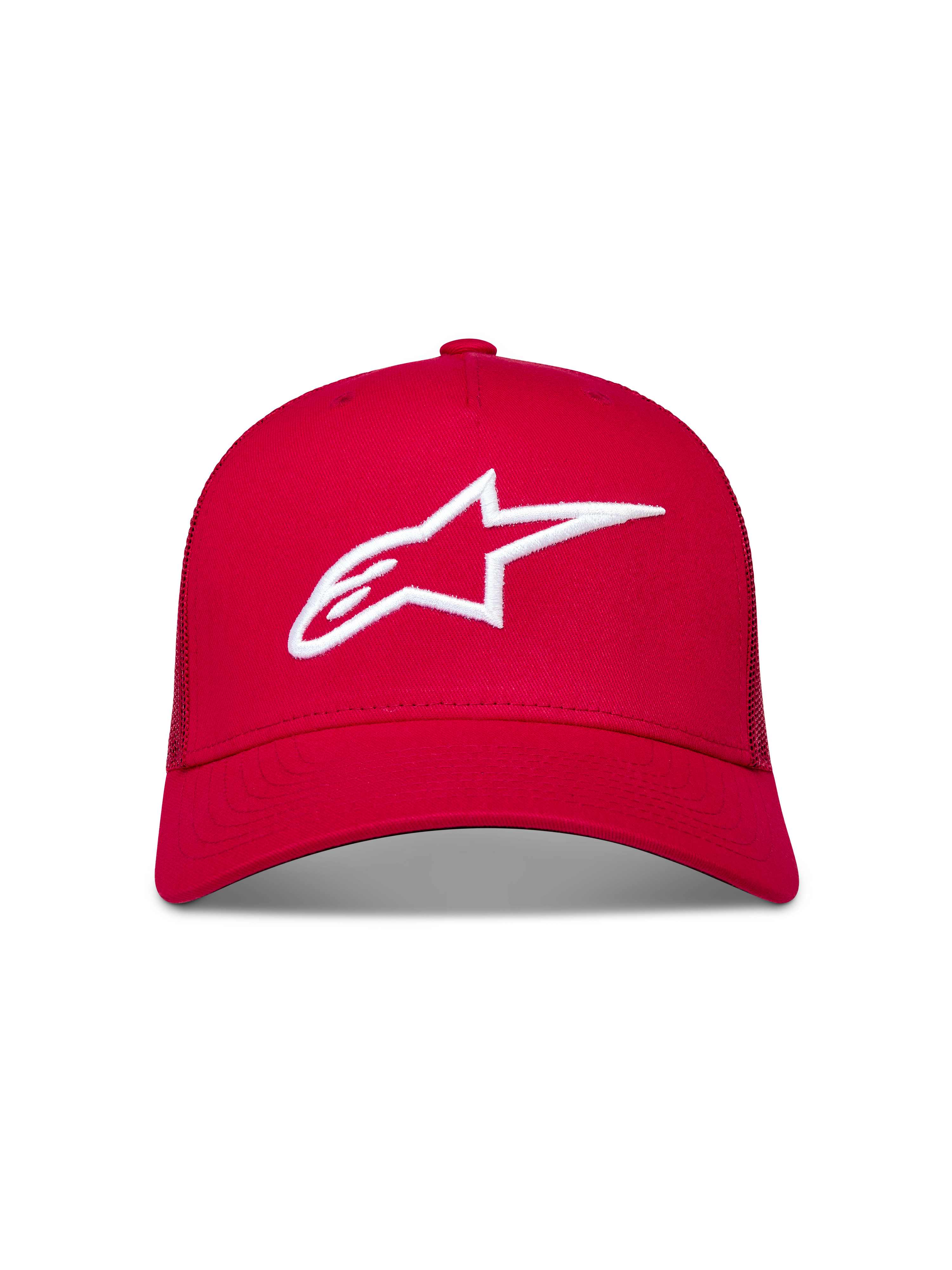 Alpinestars Ageless Snapback, gorra roja tipo trucker con logotipo de estrella blanco bordado en 3D y visera curva, ropa deportiva casual