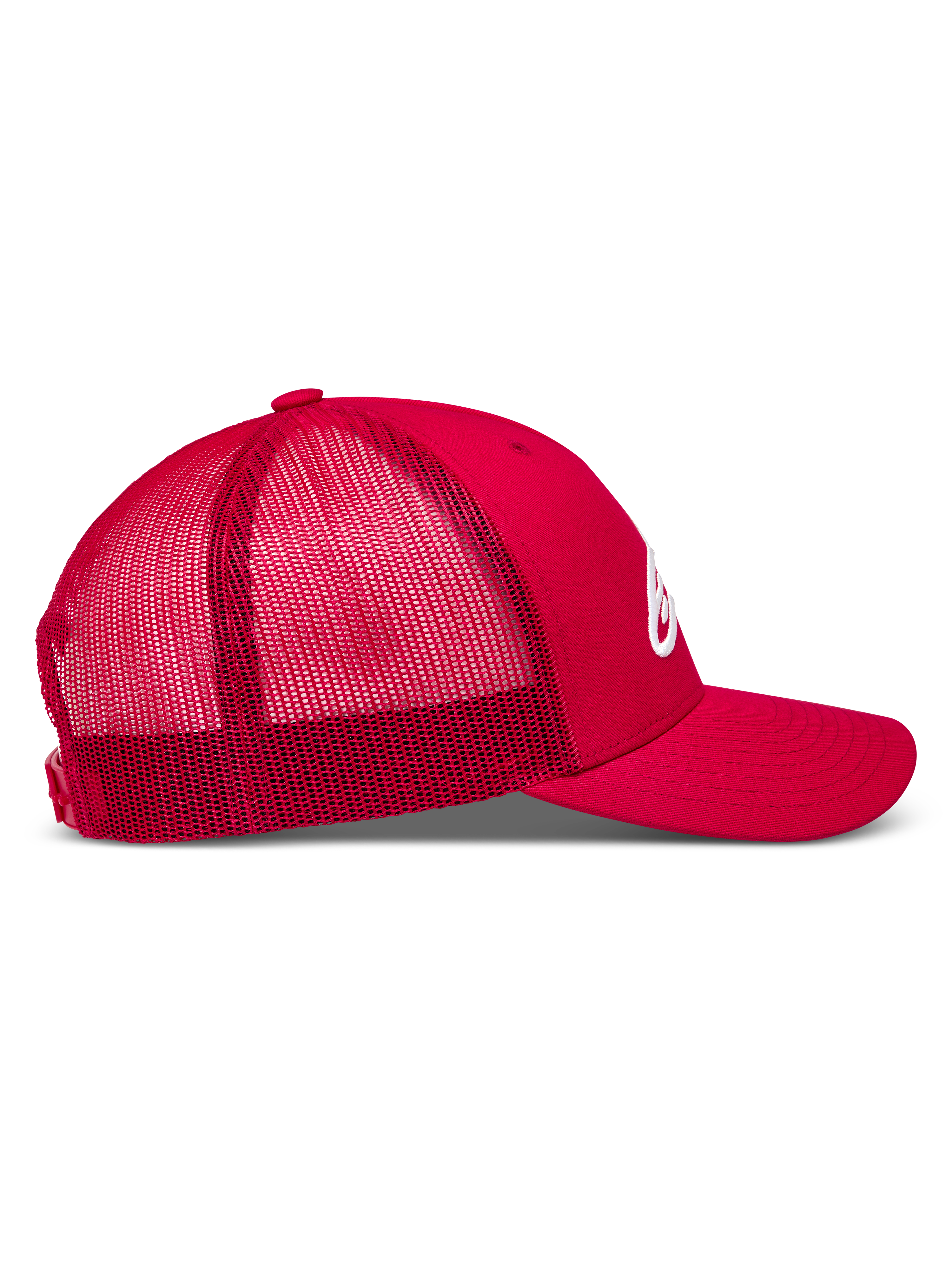 Alpinestars Ageless Snapback, gorra deportiva roja con malla trasera transpirable, visera curva y logotipo bordado en blanco