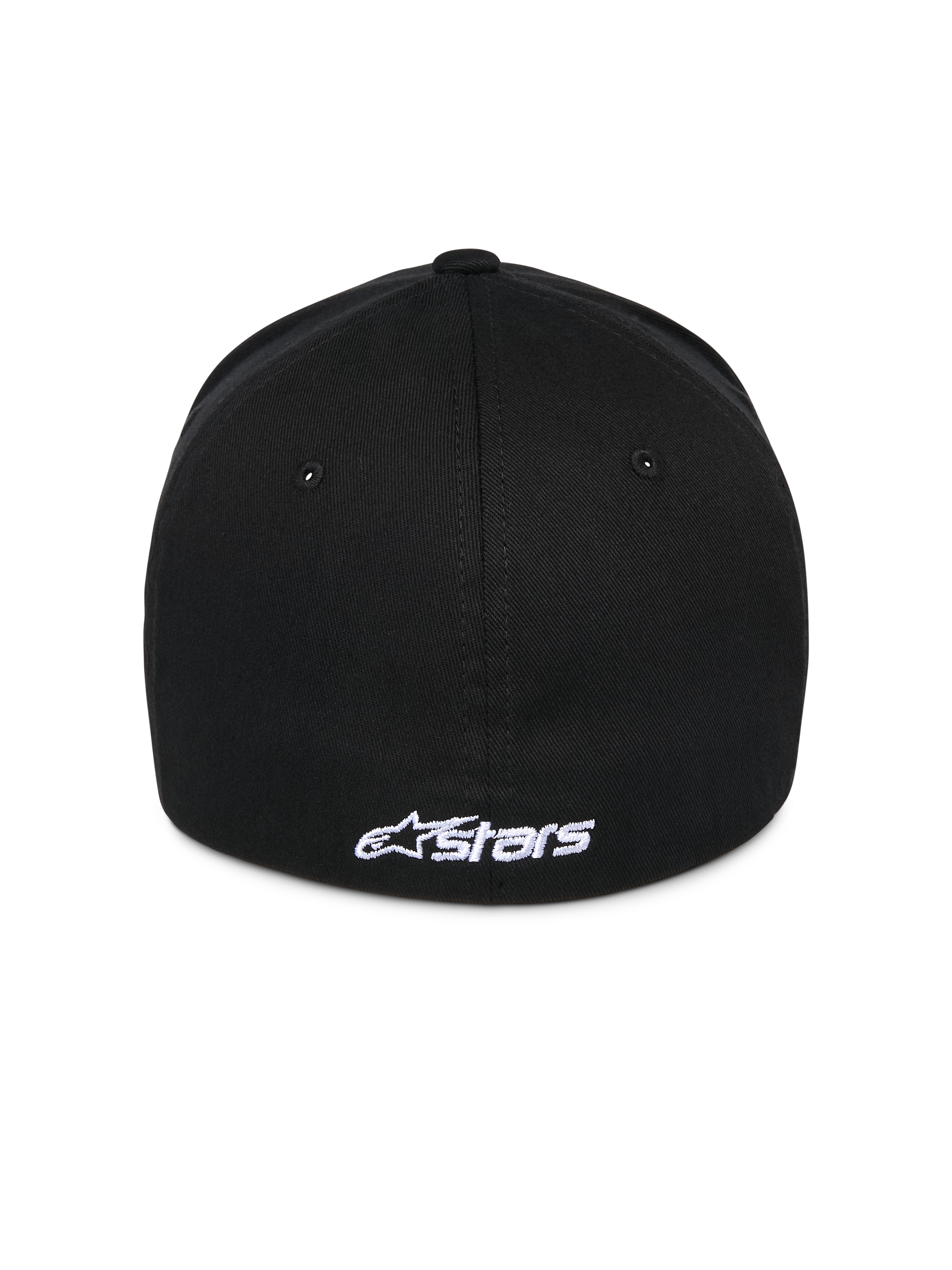Gorra Alpinestars Ageless Multi, gorra de béisbol negra, vista trasera con el logotipo Astars bordado en blanco, diseño de ajuste flexible, estilo deportivo casual