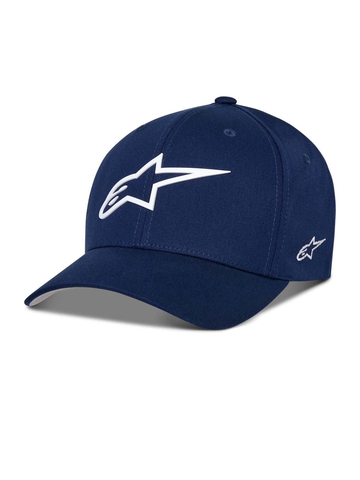 Alpinestars Ageless Multi Hat, gorra de béisbol azul marino, logotipo de estrella 3D blanco en el frente, logotipo lateral bordado, visera curva, accesorio de estilo de vida deportivo casual