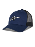 Alpinestars Reflect Ageless Trucker Hat, Navy Blue and Black Trucker Cap, Curved Brim, Reflective Silver Astars Logo, Mesh Back for Ventilation, Structured Crown, Casual Motorsport Style
