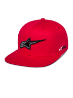 Alpinestars Thickness Snapback Hat, Red Baseball Cap with Flat Brim, prominent Black and White 3D Embroidered Astars Logo, Structured Crown with matching Red Eyelets, Casual Motorsport Streetwear