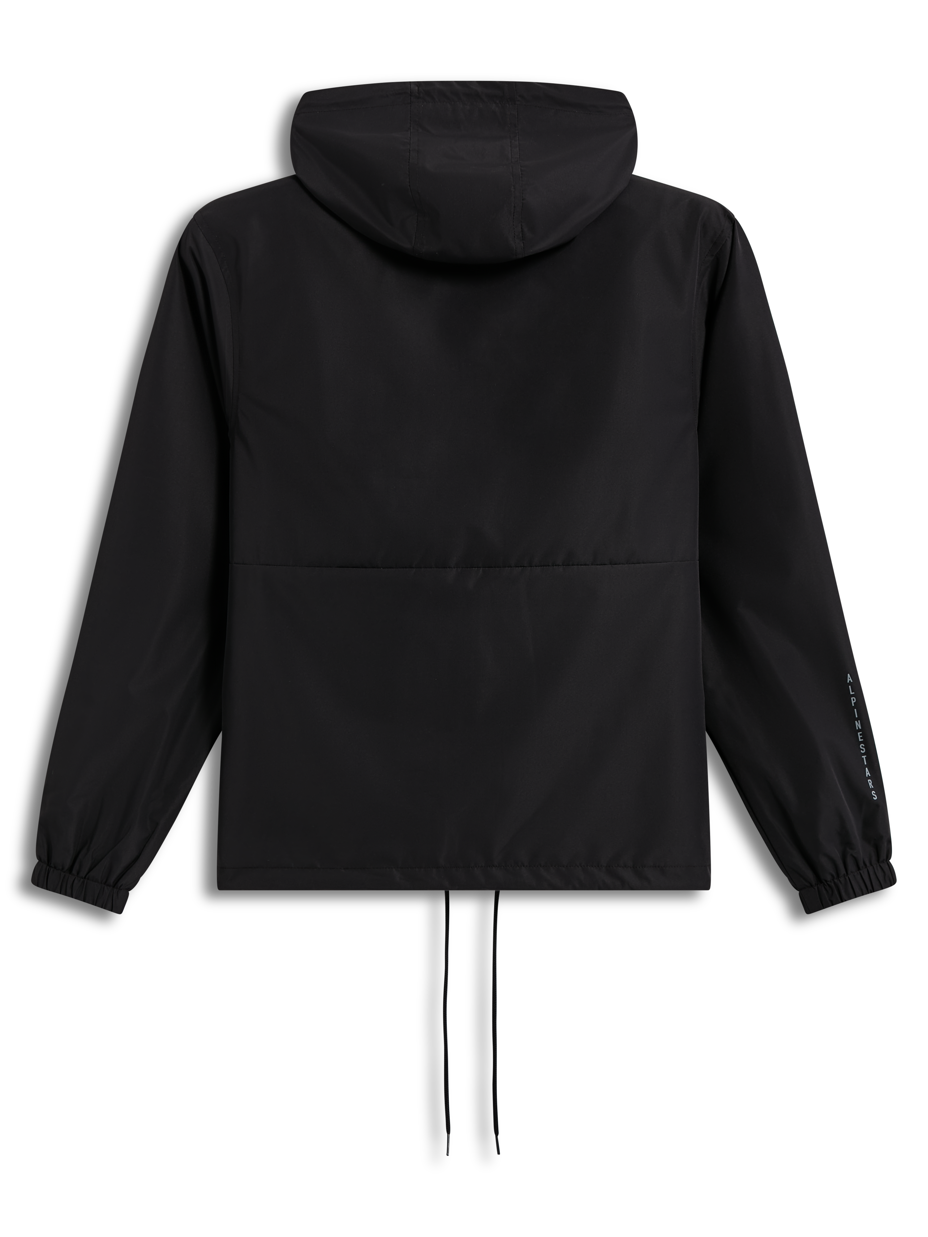 Alpinestars Speeder Resolve, cortavientos ligero con capucha, negro, vista posterior con logotipo en la manga y diseño de estilo deportivo urbano