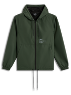 Alpinestars Speeder Resolve, cortavientos verde pino con capucha y cordones, chaqueta ligera de ropa deportiva con logotipos.