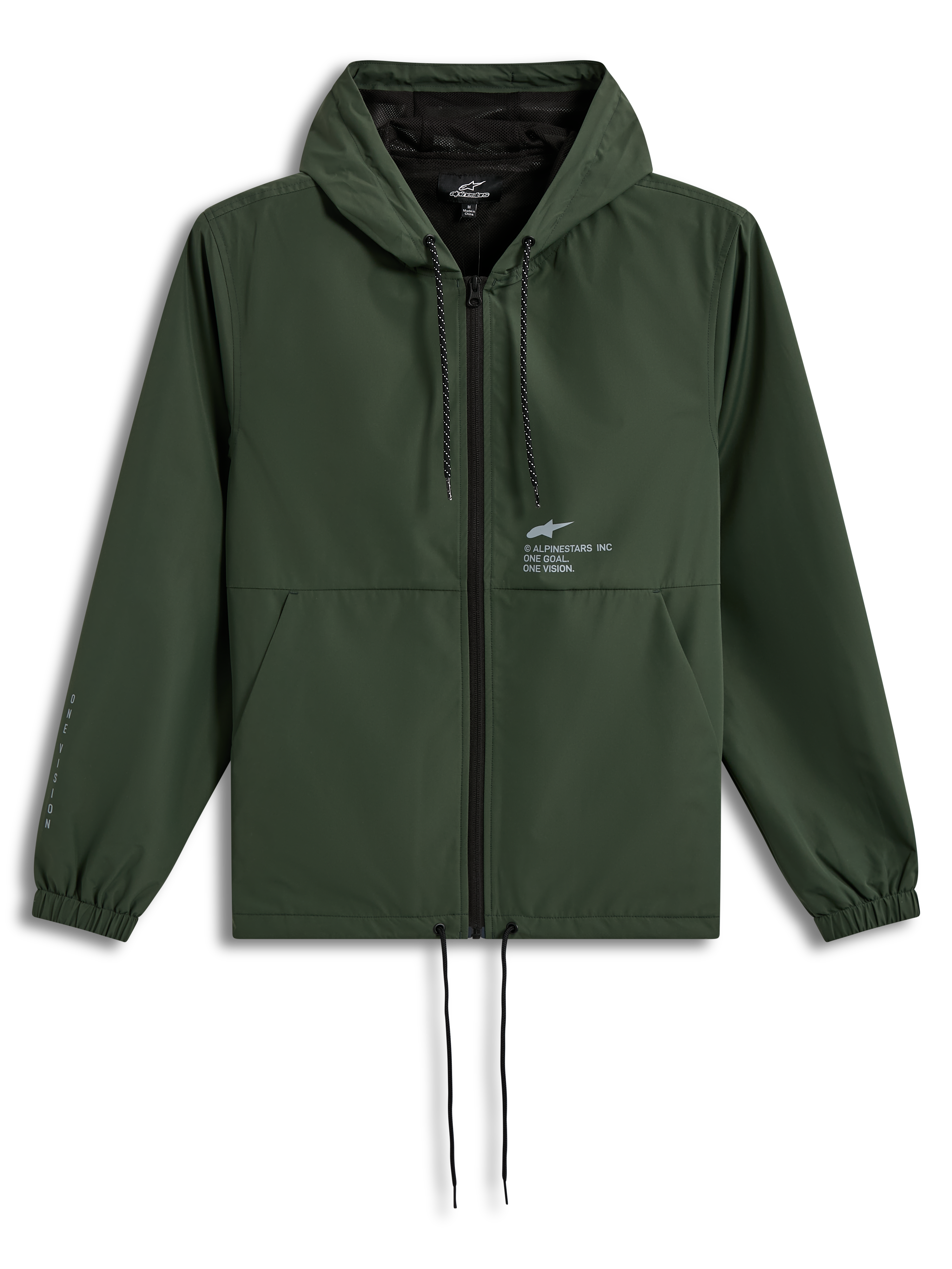 Alpinestars Speeder Resolve, cortavientos verde pino con capucha y cordones, chaqueta ligera de ropa deportiva con logotipos.