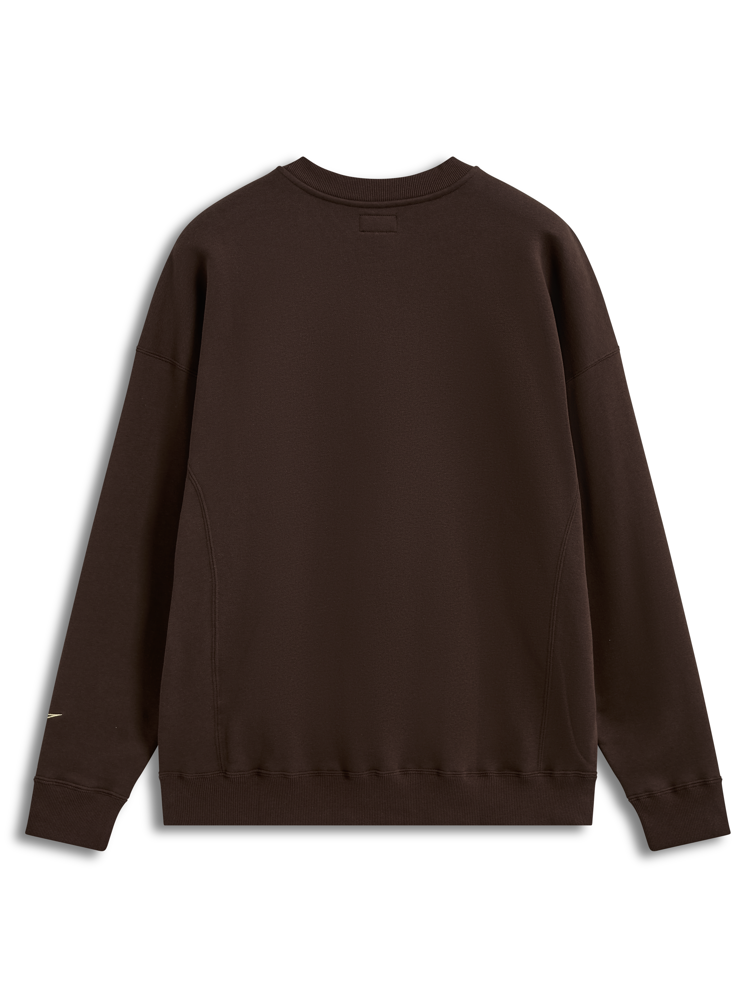 Alpinestars Guise Oversized Crew, sudadera marrón de forro polar, vista trasera con detalles de canalé y ajuste holgado.