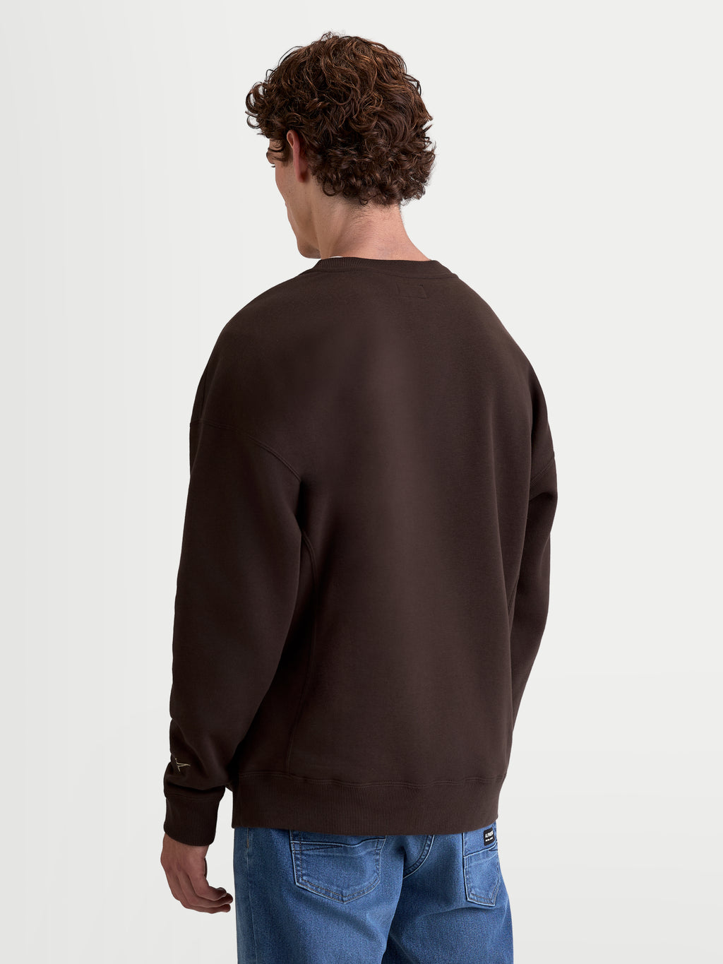 Alpinestars Sudadera Guise Oversize, sudadera de cuello redondo unisex para lifestyle, marrón, vista posterior en modelo, ajuste oversized, fabricada en mezcla de algodón premium y poliéster reciclado.