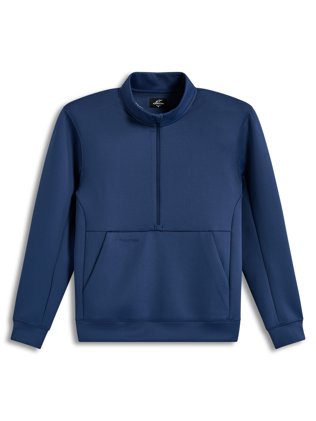 Alpinestars Apera Half-Zip, sudadera de media cremallera en azul acero, forro polar con bolsillo canguro y logos tonales.