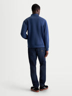 Alpinestars Sudadera Apera Half-Zip, sudadera de estilo motorsport para hombre, color azul acero, vista posterior, confeccionada en forro polar de mezcla triple de doble cara para confort diario, diseño minimalista y deportivo