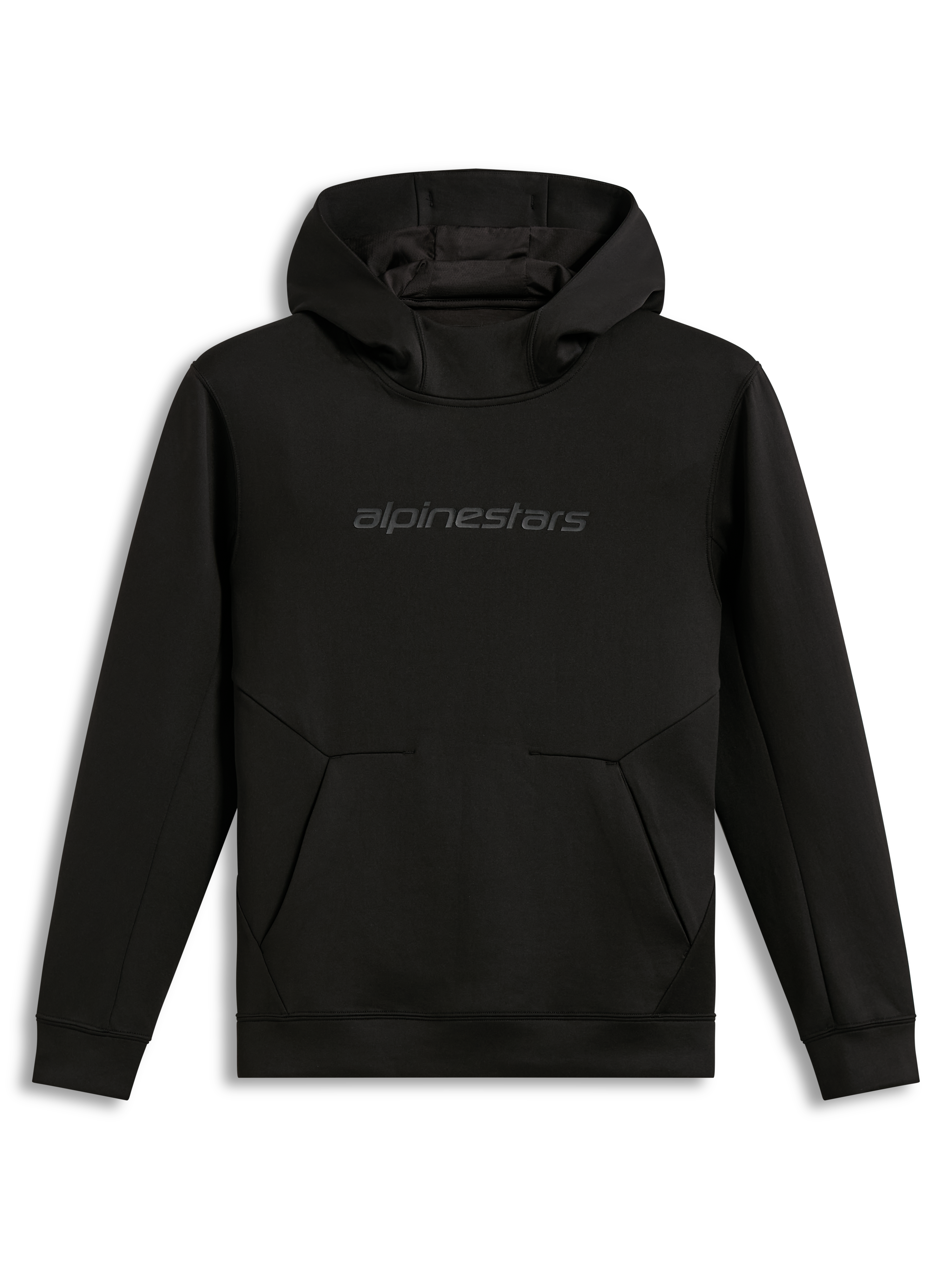 Alpinestars Datrix Hoodie, sudadera negra de forro polar con capucha, logotipo tonal HD y bolsillo con detalle de pliegue