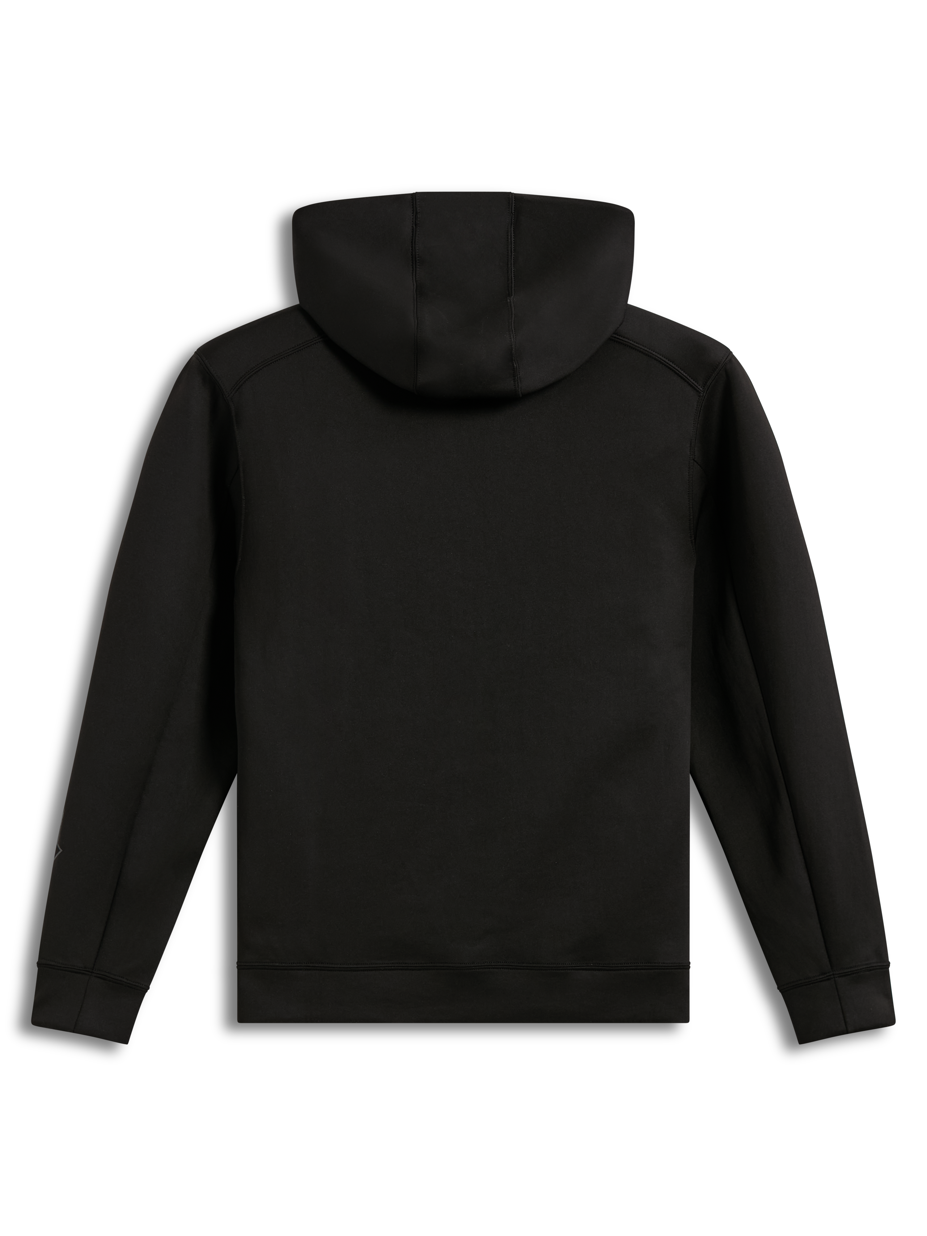 Alpinestars Datrix Hoodie, sudadera de forro polar negra, vista posterior con capucha forrada de malla, estilo deportivo