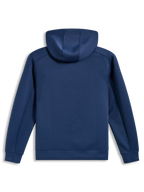 Alpinestars Datrix Hoodie, sudadera de forro polar de doble cara en azul acero, vista trasera con capucha forrada de malla, diseño deportivo casual