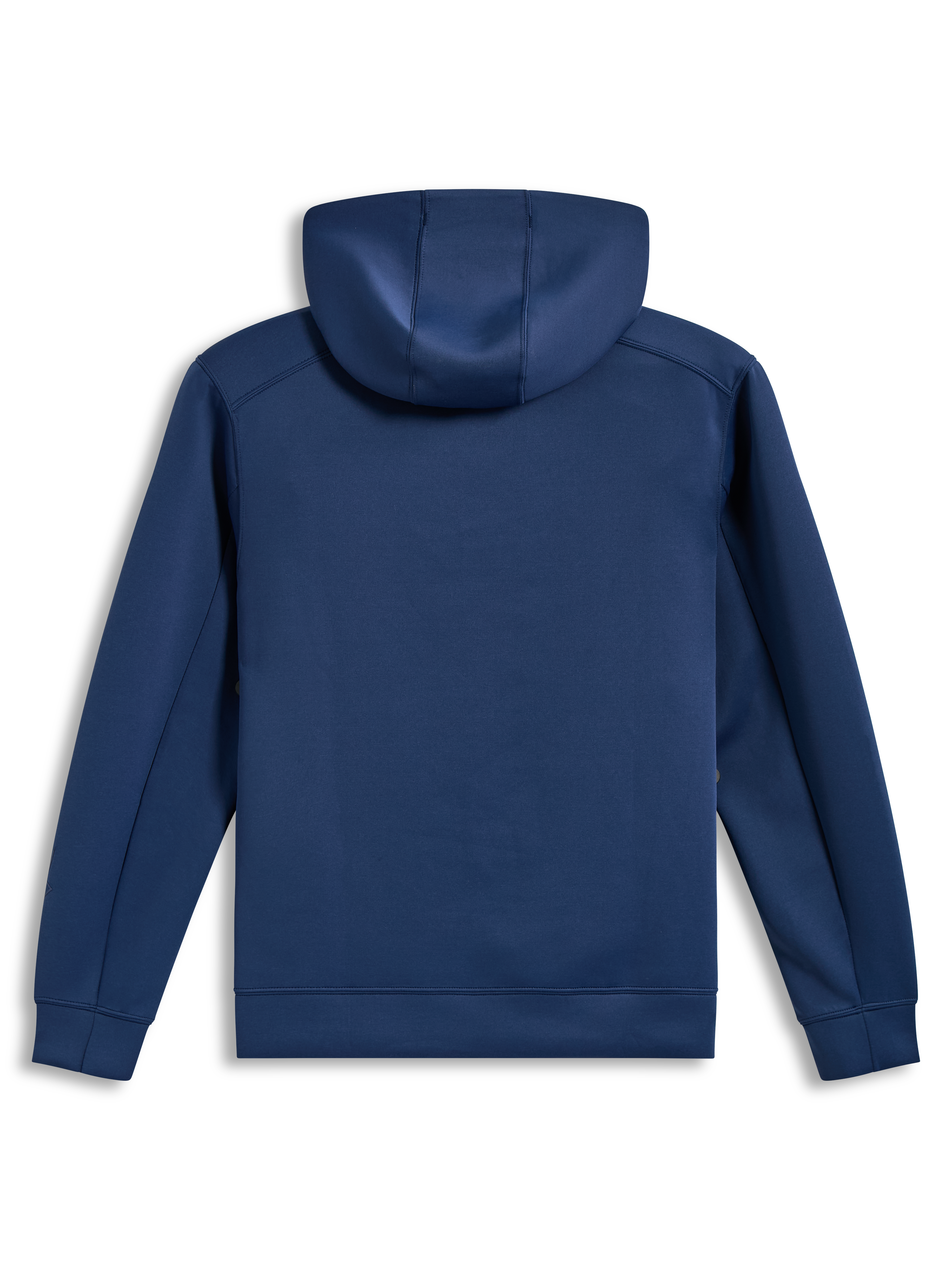 Alpinestars Datrix Hoodie, sudadera de forro polar de doble cara en azul acero, vista trasera con capucha forrada de malla, diseño deportivo casual