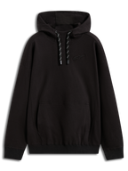Alpinestars Camino Textured Oversized Hoodie, sudadera negra de forro polar texturizado con logo 3D, bolsillo canguro y cordón bicolor, estilo deportivo oversize.